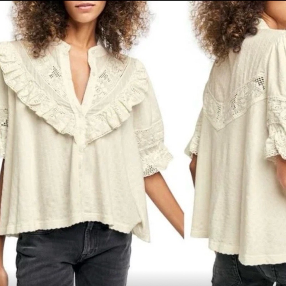 Free People “Walk In The Park” Ruffled Top size Large